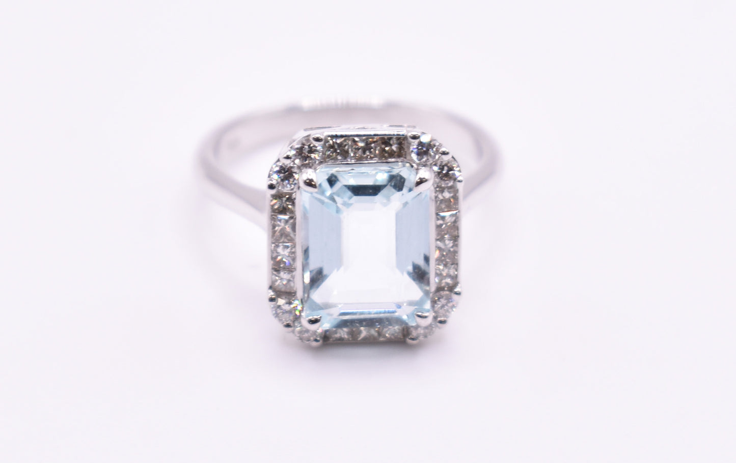 Art Deco Style 18k White Gold Aquamarine & Diamond Ring