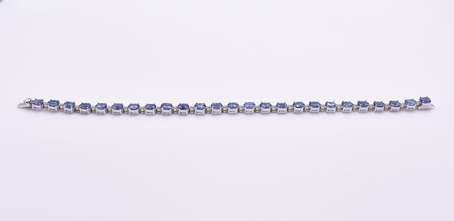 18k White Gold & Blue Ceylon Sapphire Tennis Bracelet