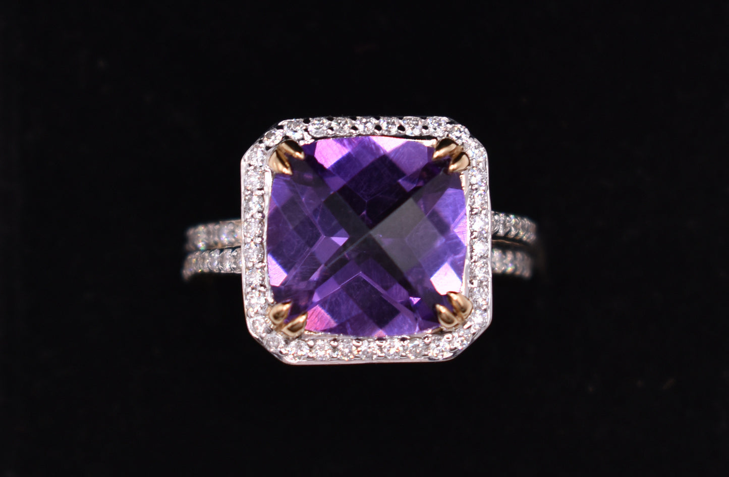 18k Yellow Gold Amethyst & Diamond Ring