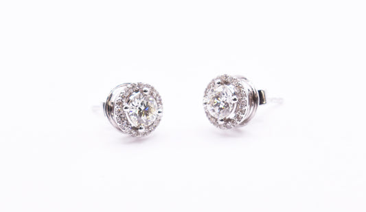 Pair of 18k White Gold Diamond Halo Stud Earrings