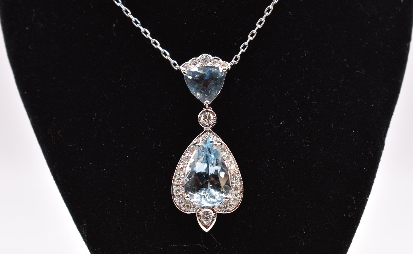 Victorian Style 18k White Gold Aquamarine & Diamond Necklace