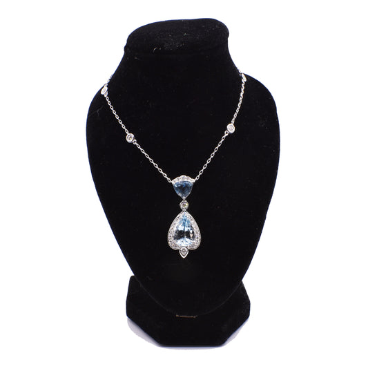 Victorian Style 18k White Gold Aquamarine & Diamond Necklace