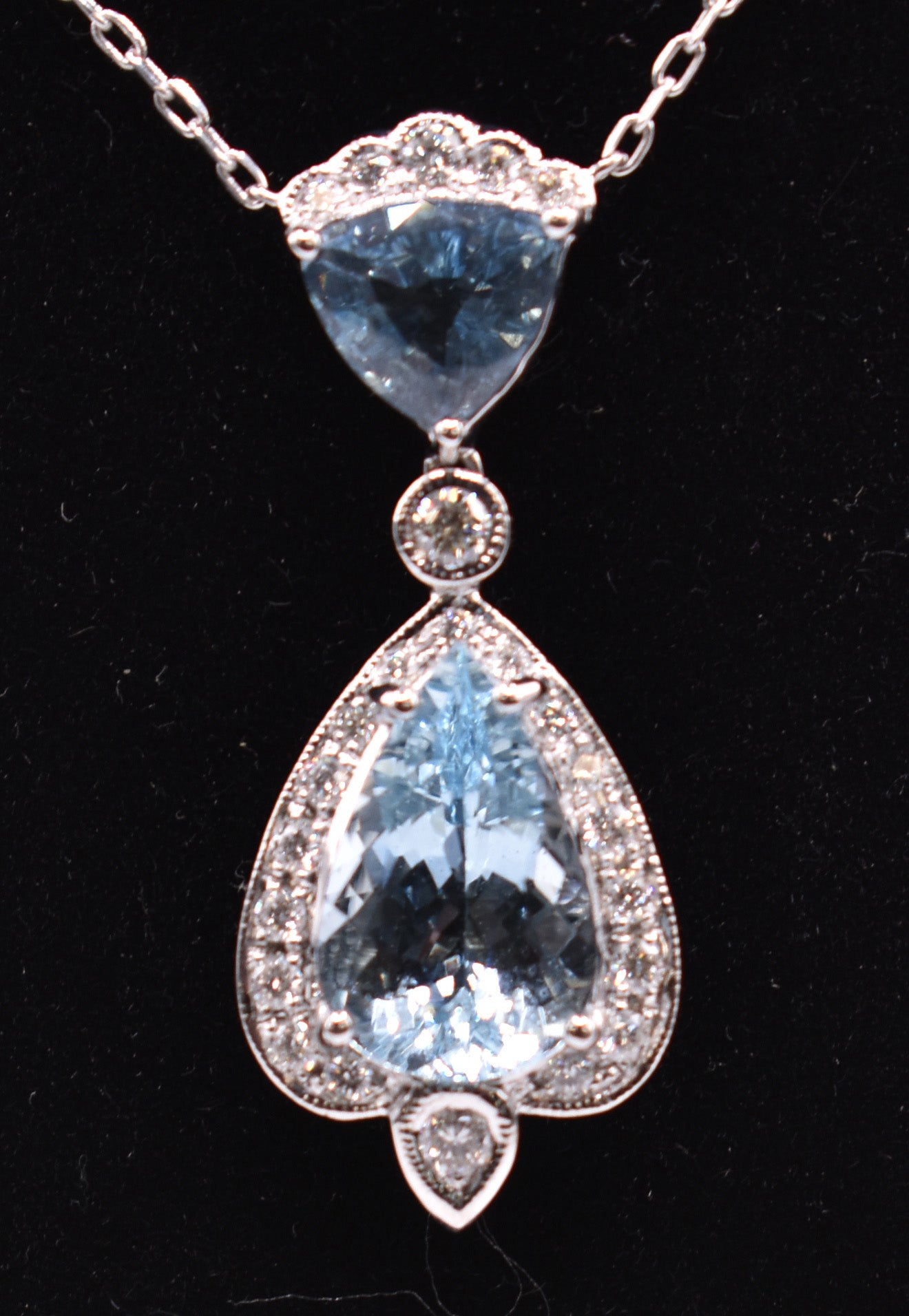 Victorian Style 18k White Gold Aquamarine & Diamond Necklace