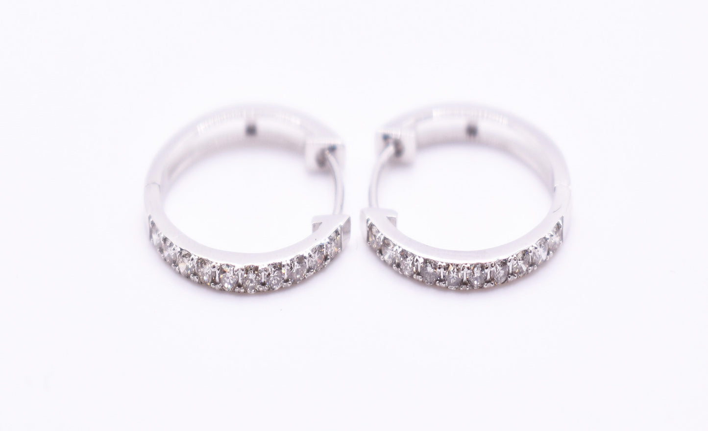 Pair of 18k White Gold Diamond Hoop Earrings