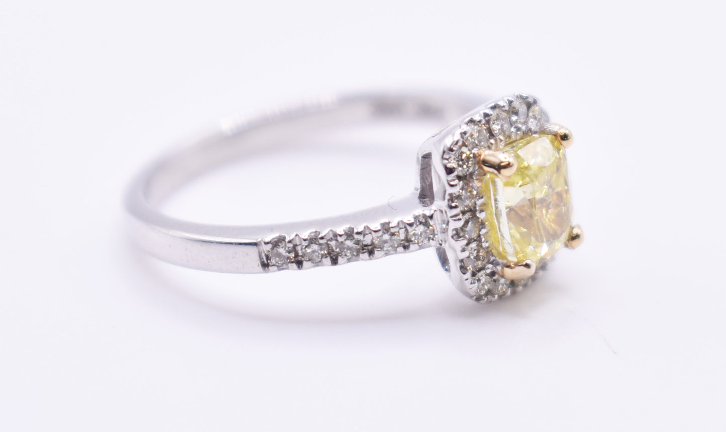 GIA Certified 1ct Fancy Intense Yellow Diamond Halo Engagement Ring