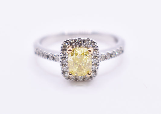 GIA Certified 1ct Fancy Intense Yellow Diamond Halo Engagement Ring