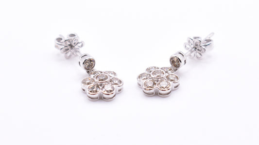 Pair of 18k White Gold Diamond Daisy Drop Earrings