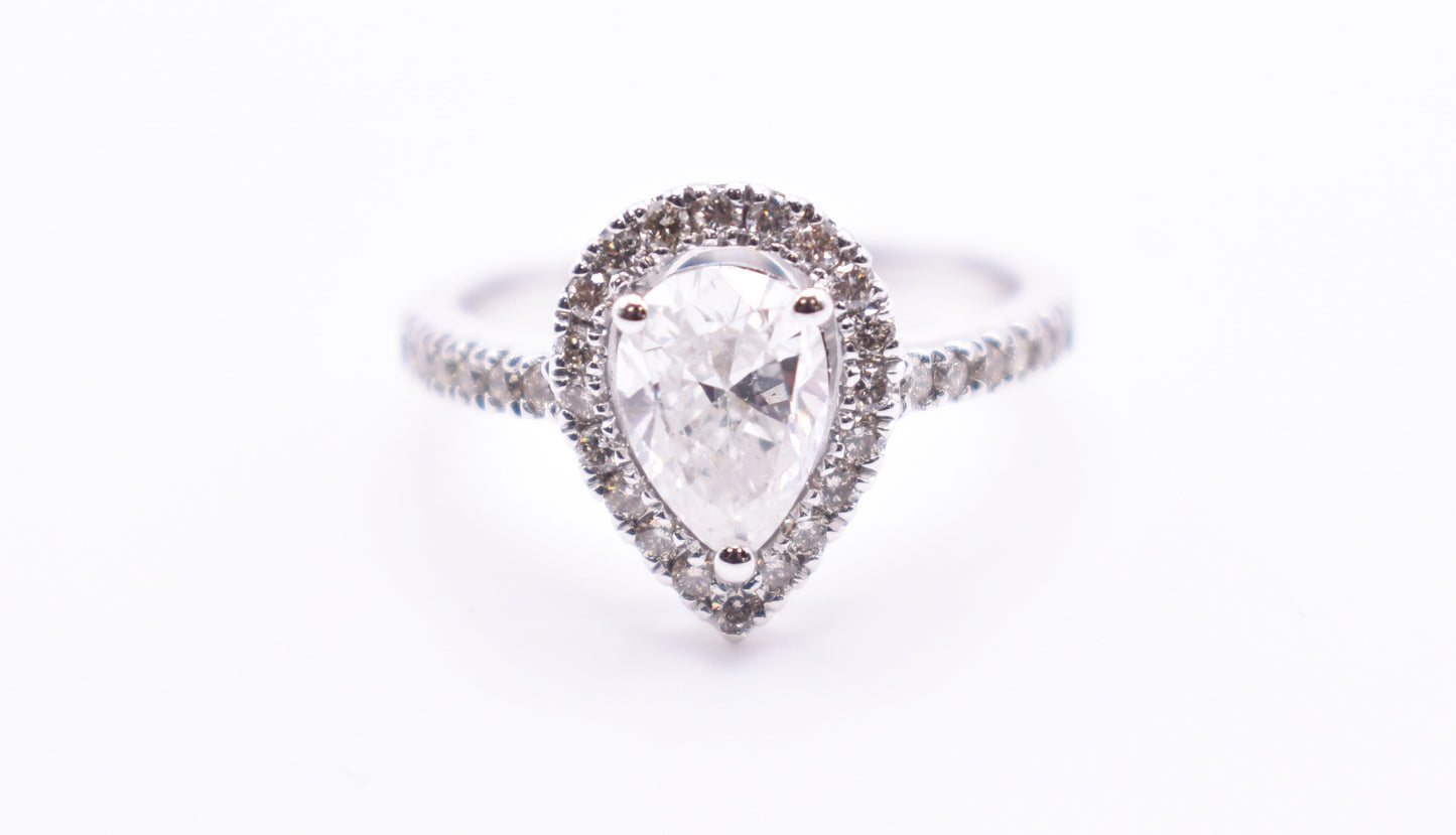 18K White Gold 1.18 Carat Pear Shaped Diamond Engagement Ring