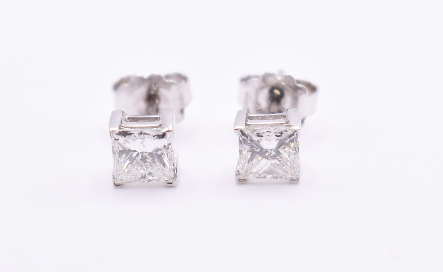 GIA Certified 18k White Gold 1.60ct Pair of Princess Cut Diamond Earrings