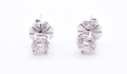 Pair of 18K White Gold 1.23ct Diamond Stud Earrings