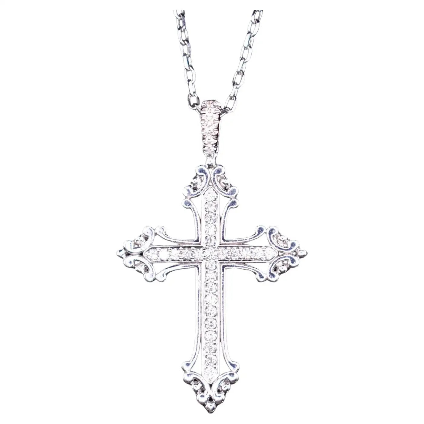 18k White Gold Cross & Chain